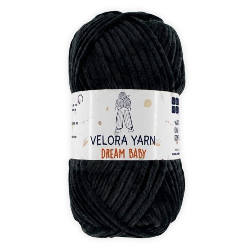 Velora Dream Baby Chenille Yarn - Black
