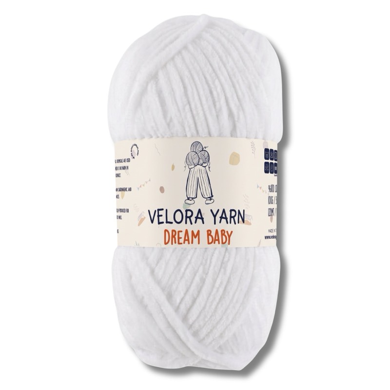 Velora Dream Baby Chenille Yarn - White